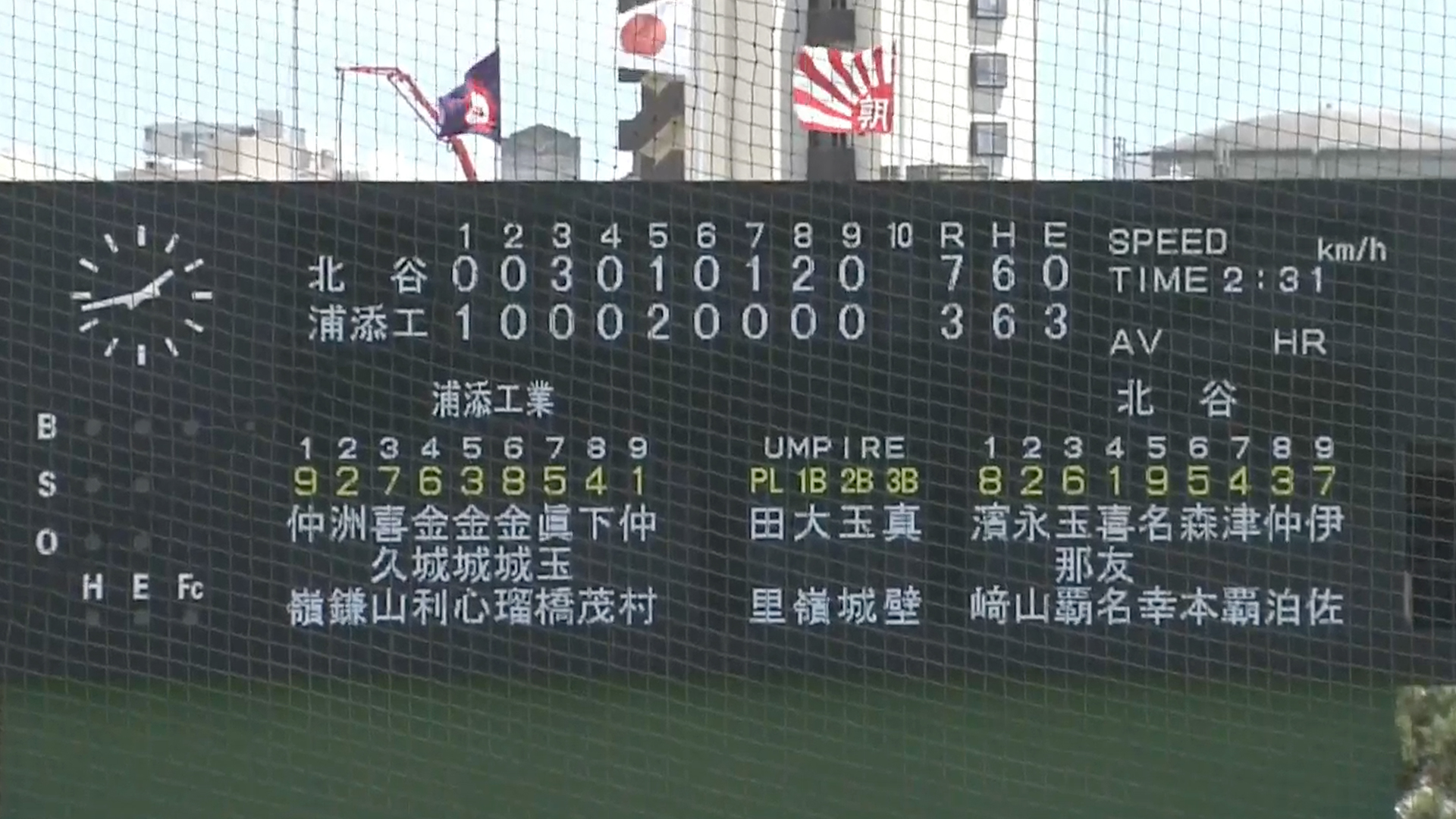 北谷 7 - 3 浦添工業