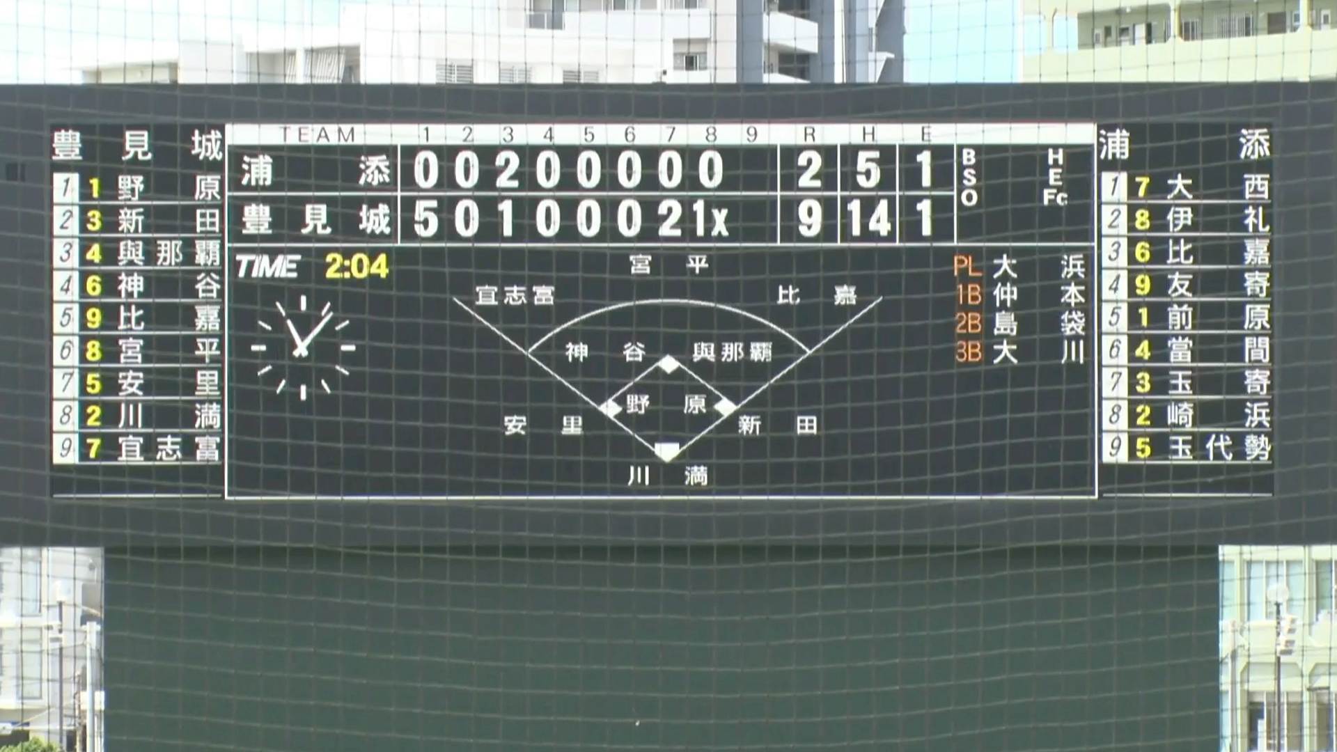 浦添 2 - 9 豊見城