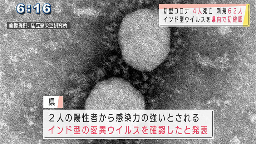 新型コロナ死亡４人新規感染６２人インド型も初確認