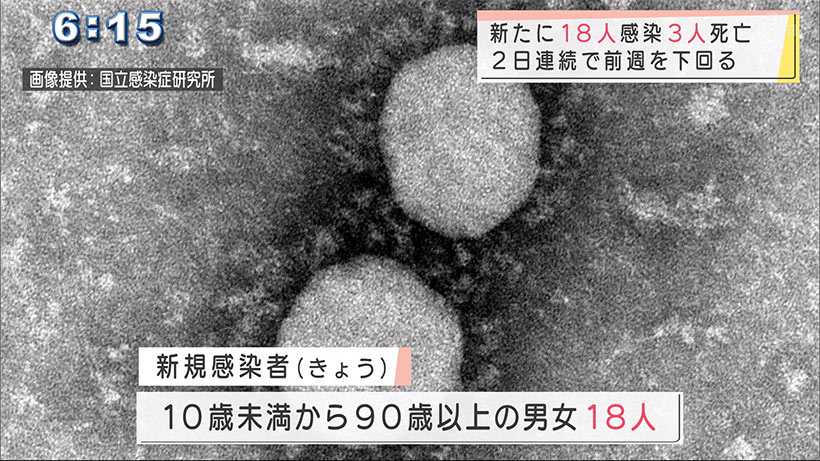 沖縄　新型コロナ新たに１８人感染３人死亡