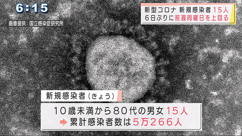 沖縄　新型コロナ新たに１５人感染