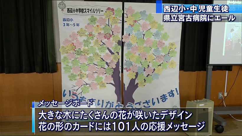 西辺小中学校児童生徒が県立宮古病院にメッセージ