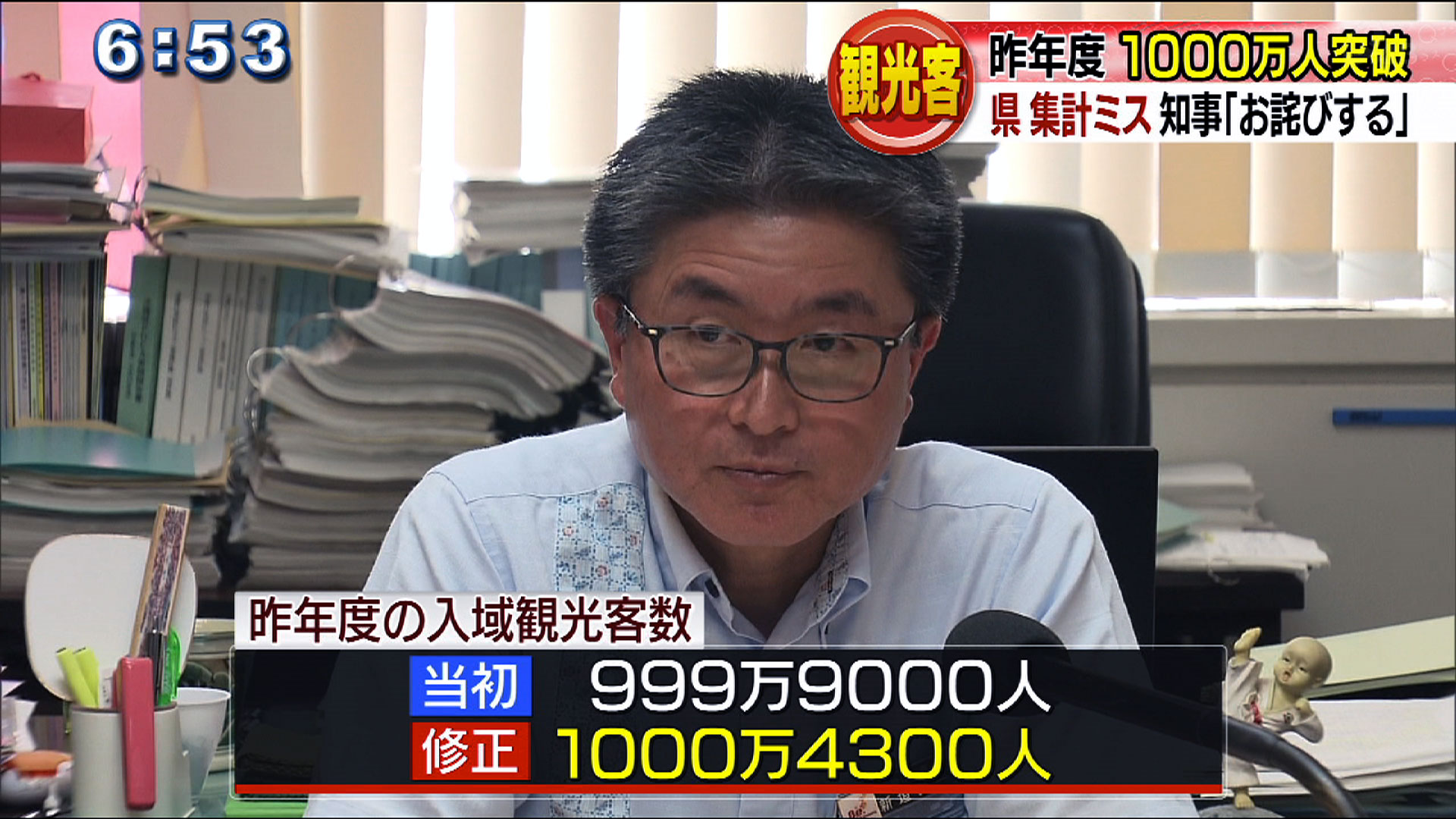 昨年度の入域観光客 1000万人突破していた