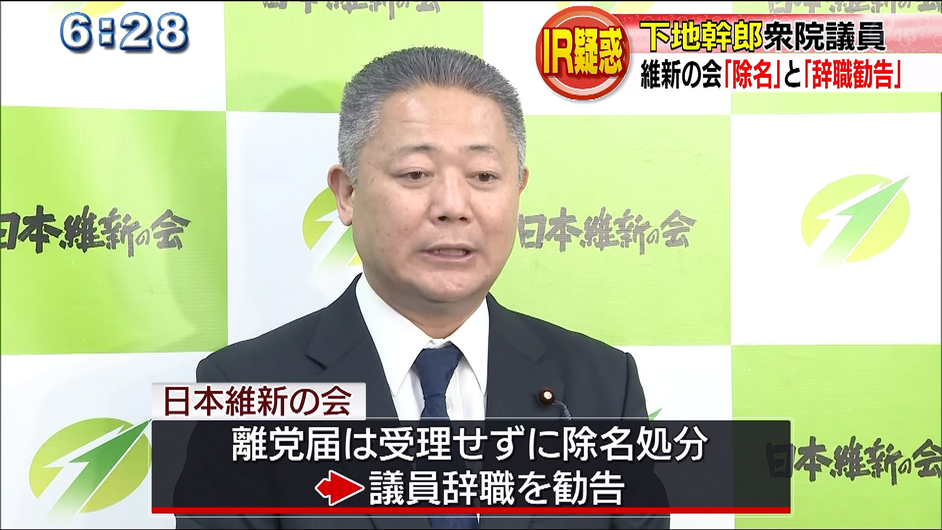 維新　下地幹郎衆院議員を除名　議員辞職勧告