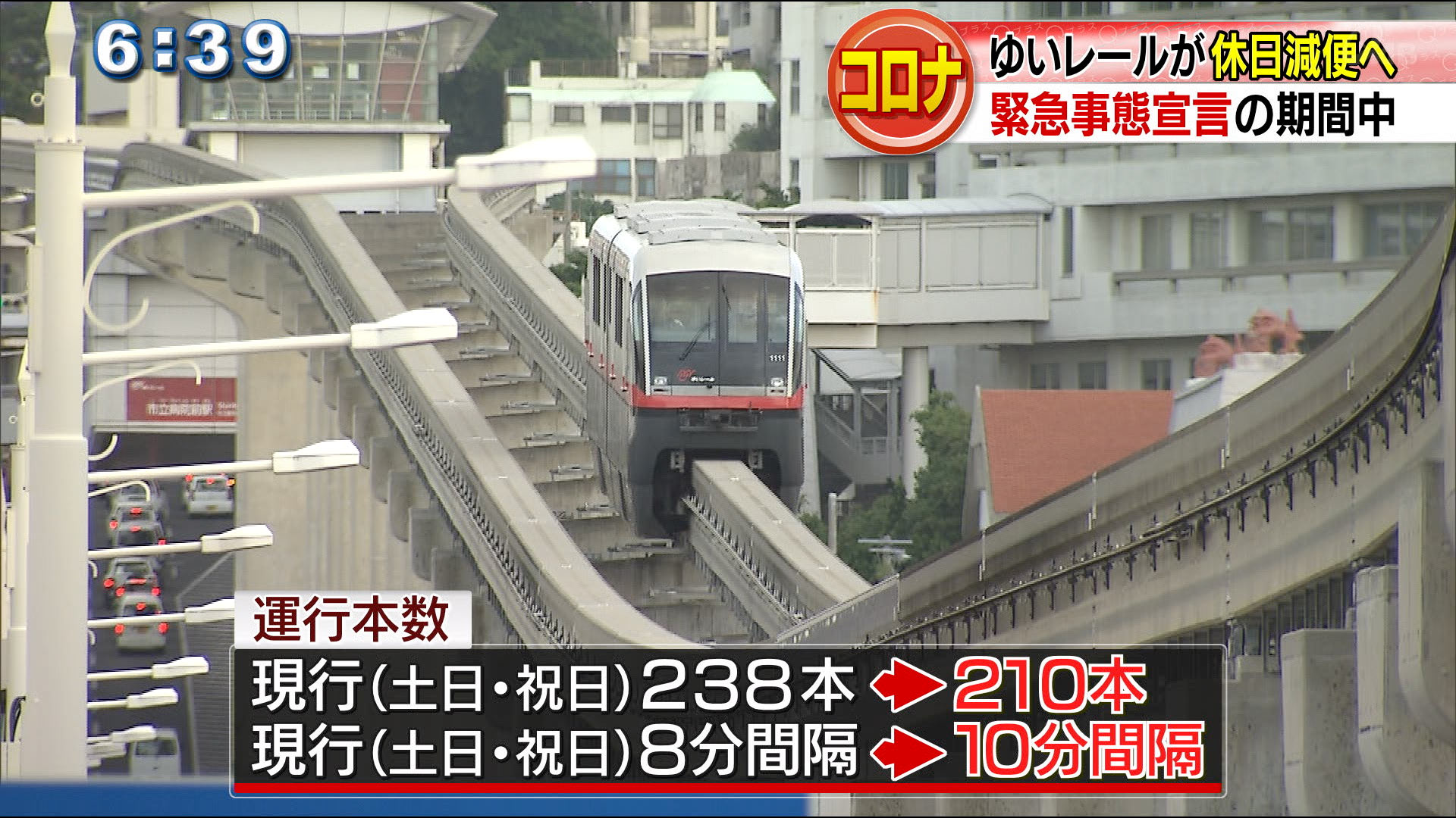 ゆいレール　緊急事態宣言の土日祝祭日を減便