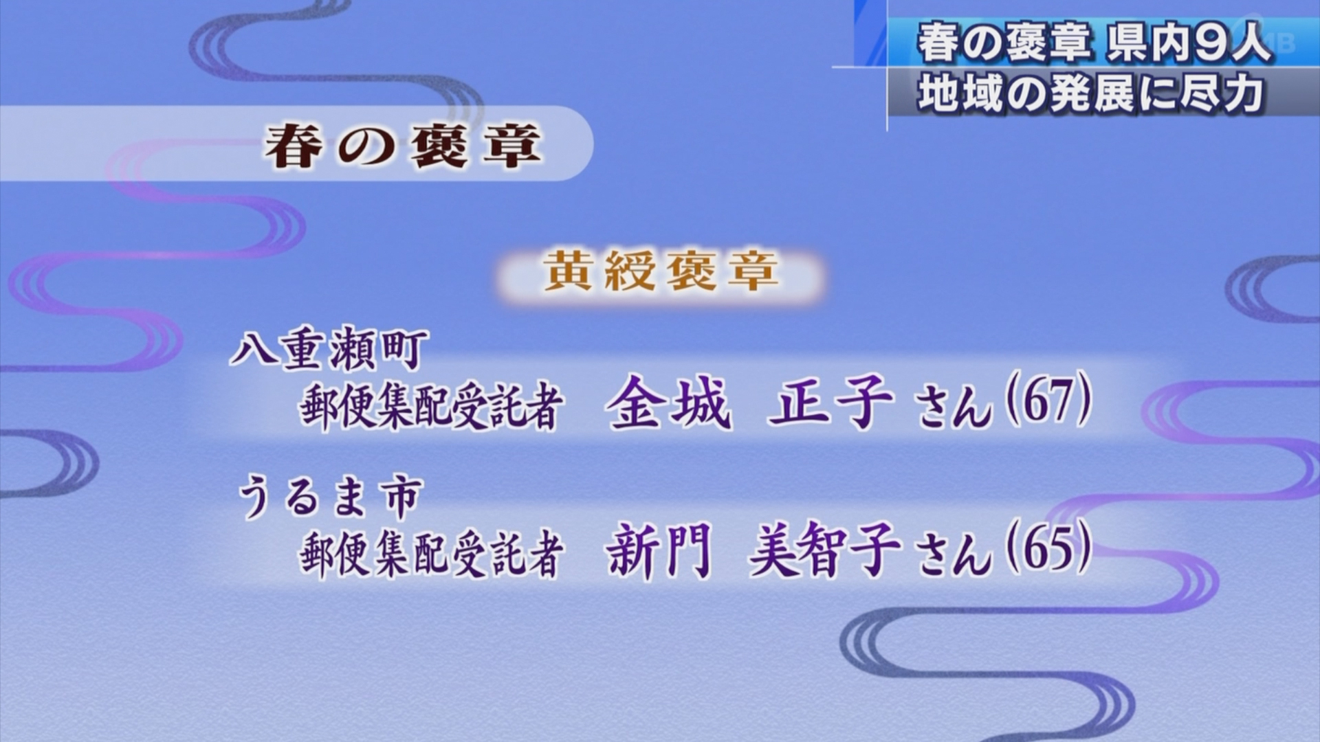 春の褒章、県内から９人が受章