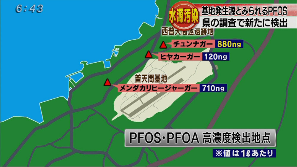 PFOS　普天間基地周辺　６地点で米勧告値超え