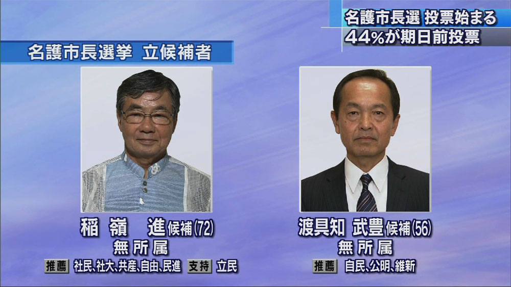 名護市長選挙、投票始まる