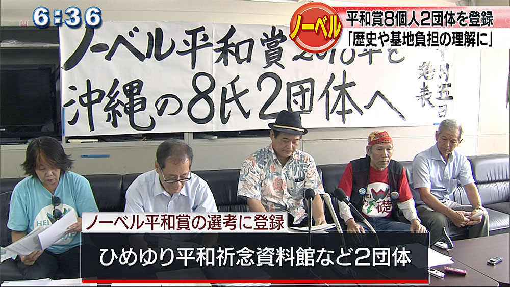 ノーベル平和賞の選考に県内８個人２団体
