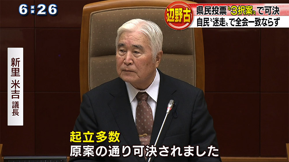 県民投票3択案可決 全会一致ならず