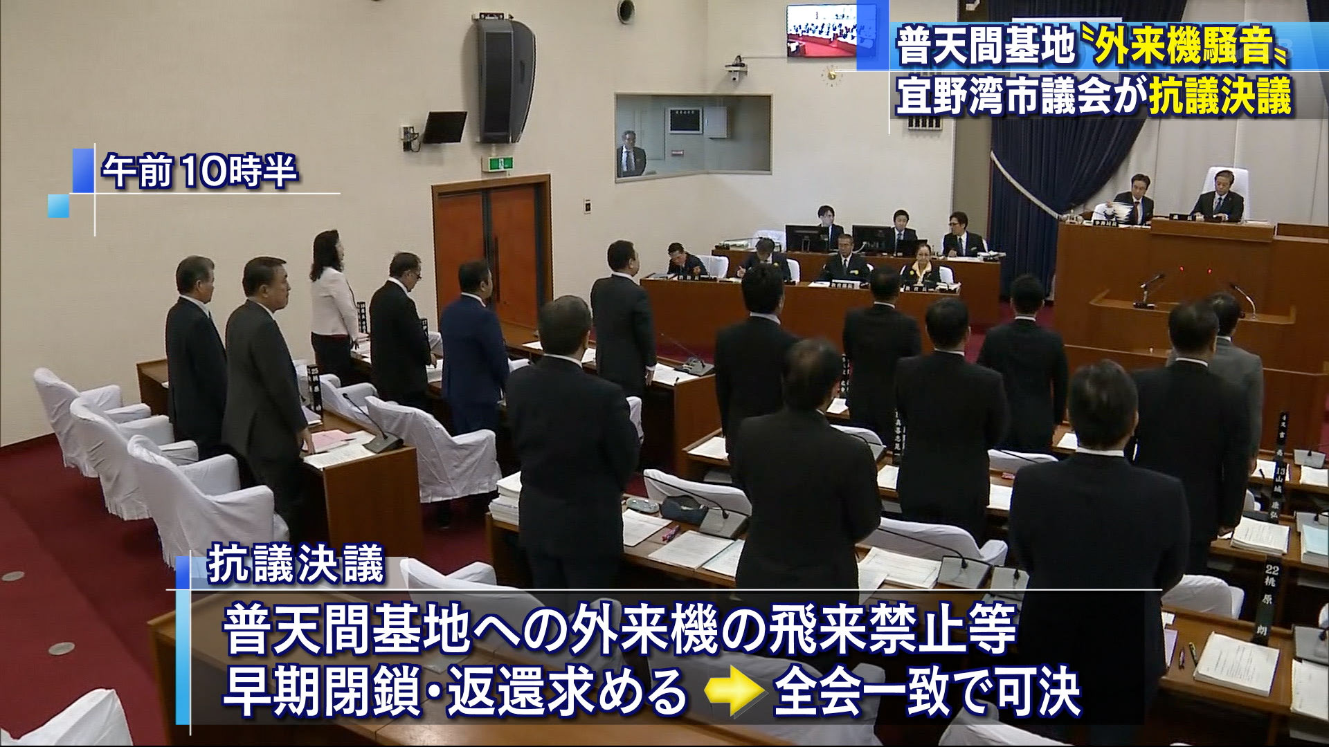 宜野湾市議会「外来機騒音」で抗議決議可決