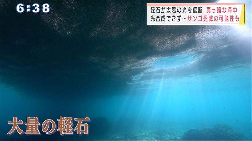 漂着軽石 海面の様子 影響続く久高島