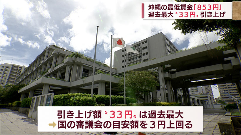 沖縄の最低賃金「８５３円」　過去最大３３円引き上げ