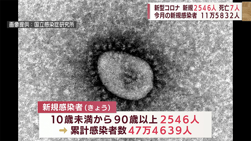 きょうの新型コロナ新規感染者2546人　7人死亡