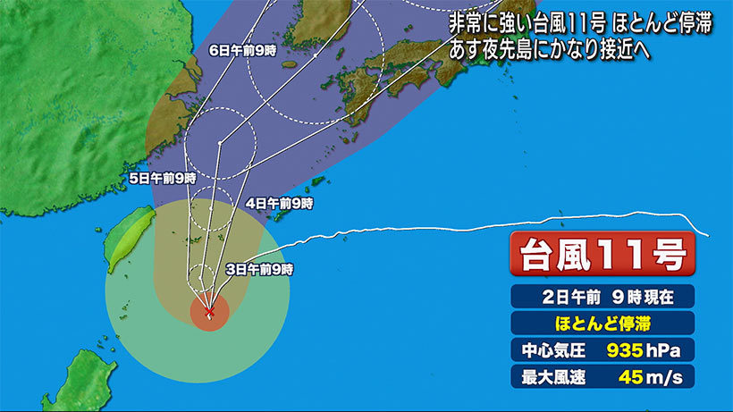 非常に強い台風１１号　先島へ再接近の見込み
