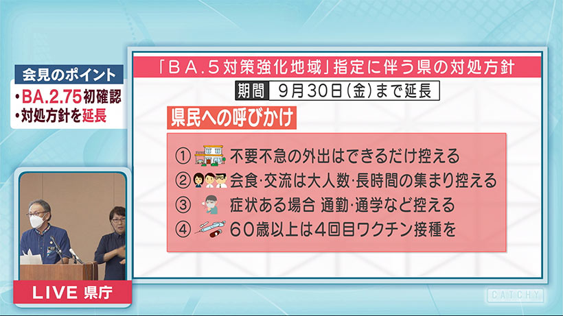 変異株「ＢＡ．２．７５」沖縄で初確認　対処方針も延長