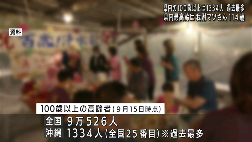 敬老の日　百歳以上高齢者１３３４人