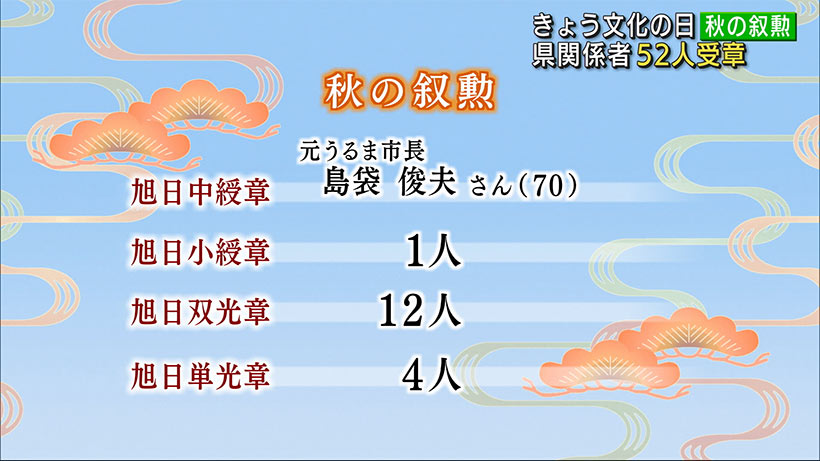 秋の叙勲　沖縄県関係者５２人受章