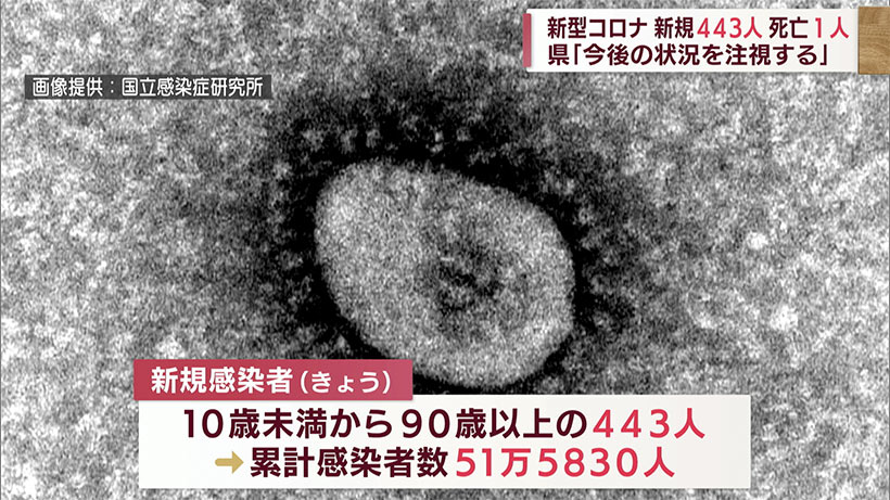 沖縄県　きょうの新型コロナ　新規４４３人　１人死亡