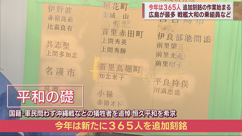 「平和の礎」追加刻銘の作業始まる 今年は３６５人