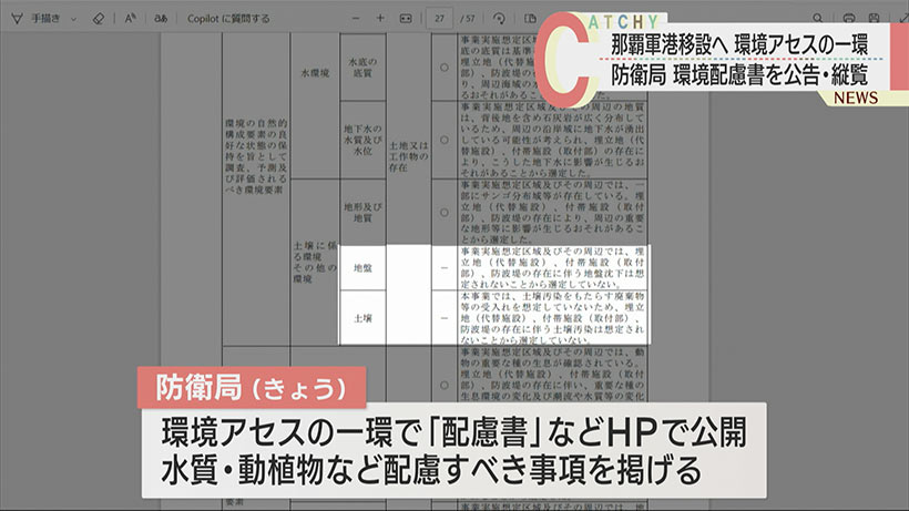 那覇移設軍港、アセス第一段階／公告縦覧始まる