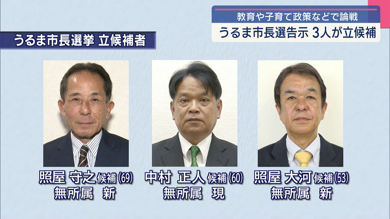 うるま市長選告示　現職と新人２人による三つ巴