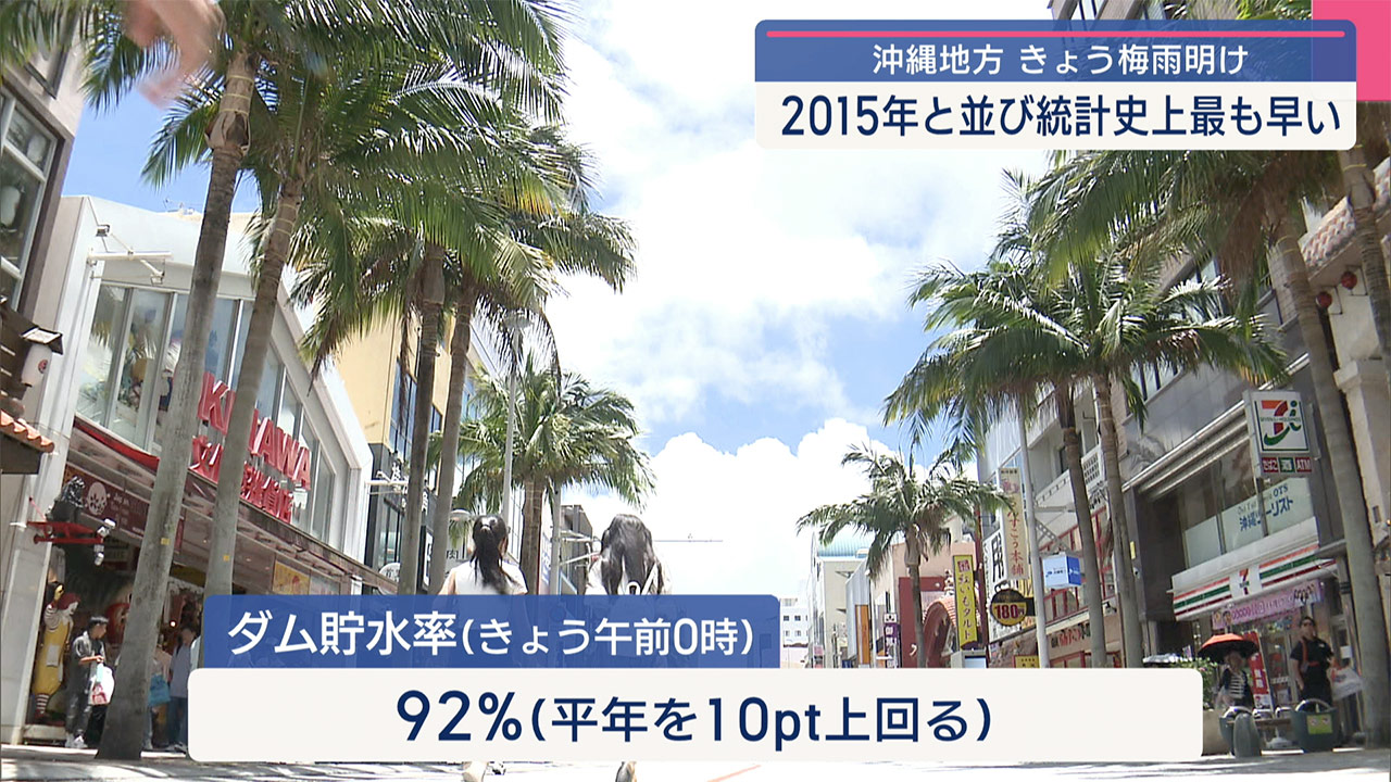 沖縄地方が梅雨明け　統計開始以降最も早く　ダム貯水率は平年上回る