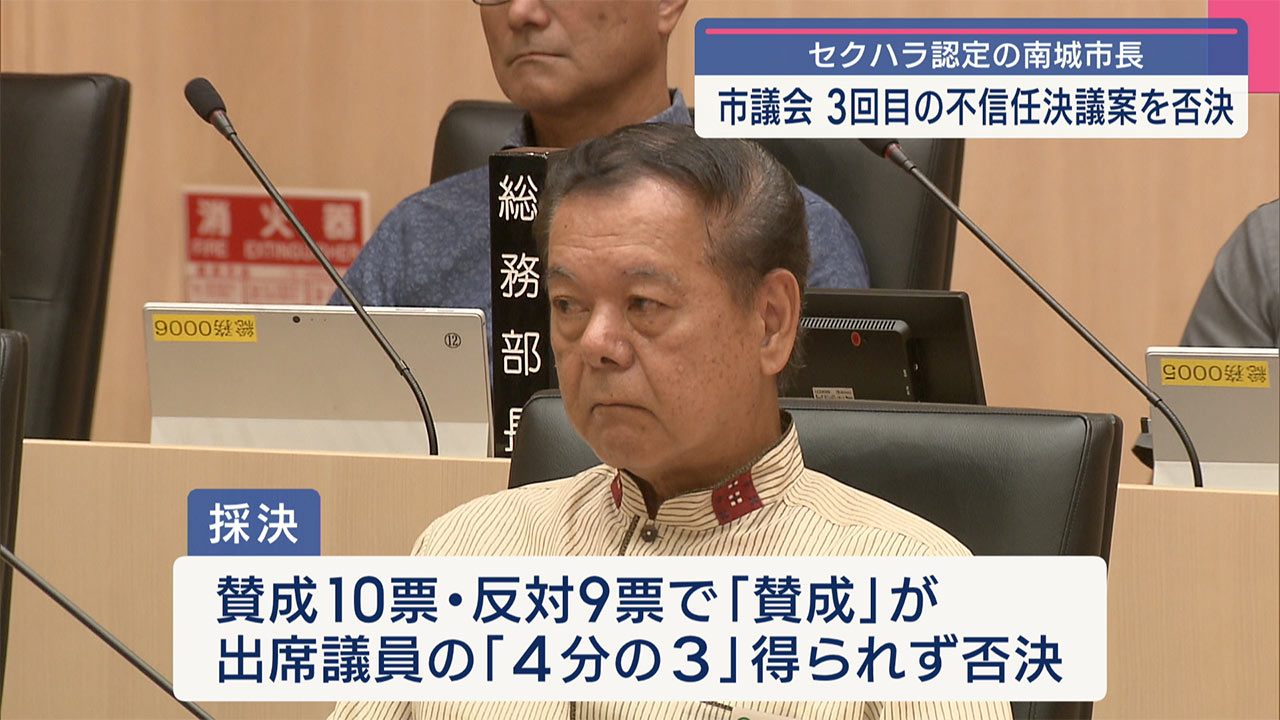 第三者委員がセクハラ認定の南城市長/市議会・不信任決議案を審議/賛成少数で否決