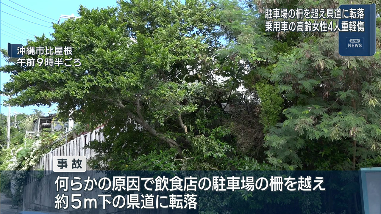 高齢者運転の車が駐車場柵越え県道に転落