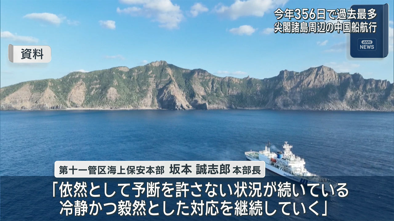 尖閣諸島周辺の中国船 航行日数過去最多に