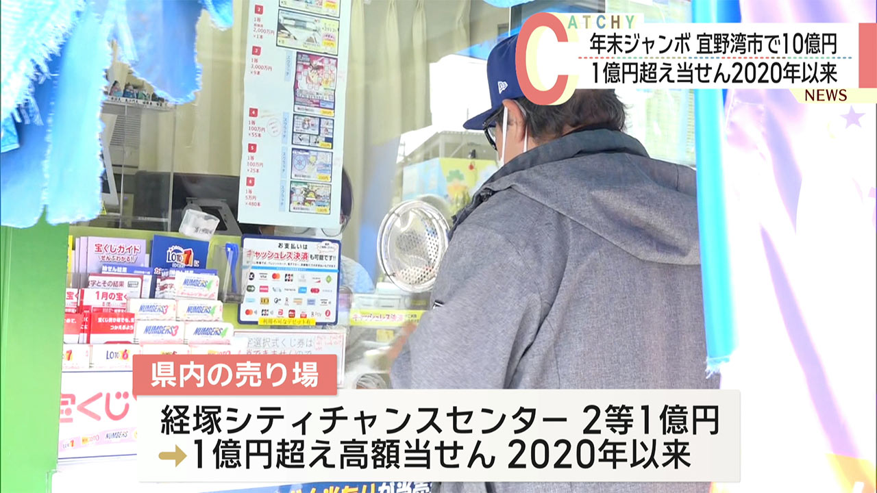 「年末ジャンボ」宜野湾市の売り場から1等・前後賞の計10億円当せん