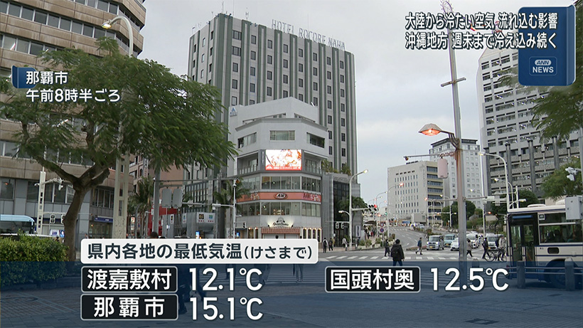 大陸から冷たい空気の影響で沖縄地方 今週土曜まで平年を下回る寒さに