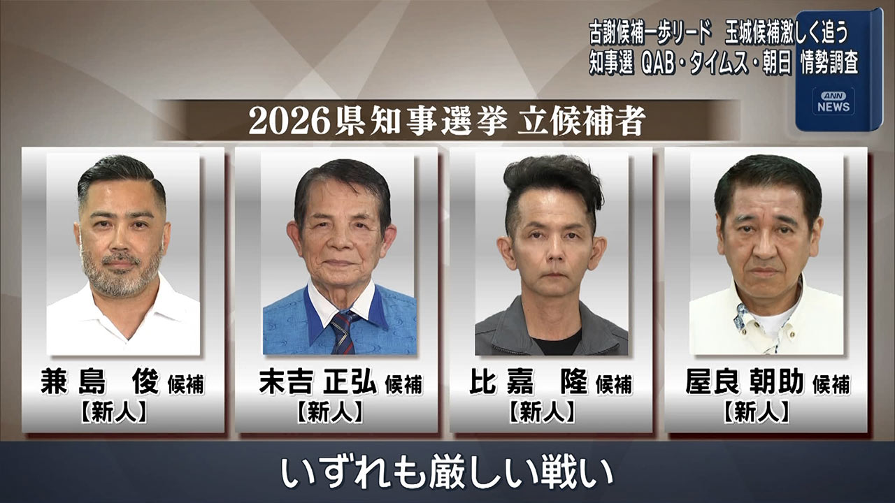 県知事選挙　情勢調査／古謝候補が一歩リード　玉城候補激しく追う