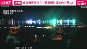 【速報】根室半島南東沖で震度5弱　津波の心配なし