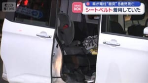 車が電柱“衝突”8歳児死亡　シートベルト着用していた