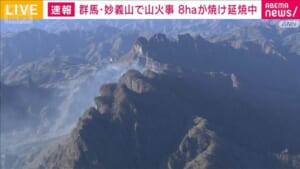 1日近く経った今も延焼中…群馬・妙義山の山火事　消火活動が再開