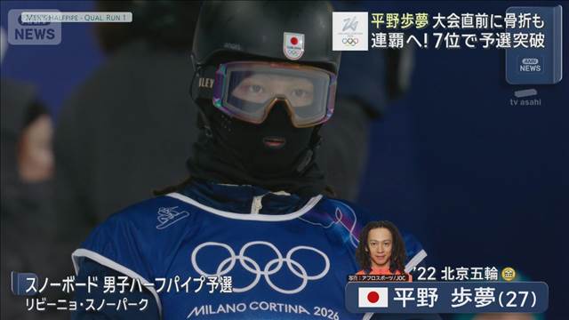 平野歩夢 けがを抱えながら決勝へ　スノーボード男子ハーフパイプ予選 【ミラノ五輪】