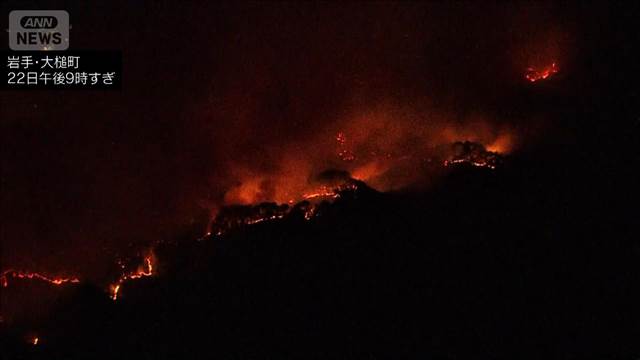 岩手で山火事 一夜明け延焼続く　住宅や牛舎など7軒が焼ける