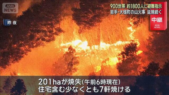 900世帯約1800人に避難指示　岩手・大槌町の“山火事”発生から一夜 延焼続く