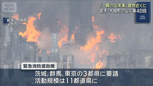 岩手・大槌町の山火事　発生4日目　延焼拡大で住宅に迫る