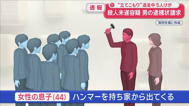 “立てこもり”逃走中 5人けが　殺人未遂容疑で男の逮捕状請求