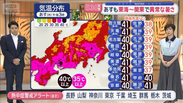 【全国の天気】あすも東海から関東で異常な暑さ　酷暑日に熱帯夜　最大限の警戒を