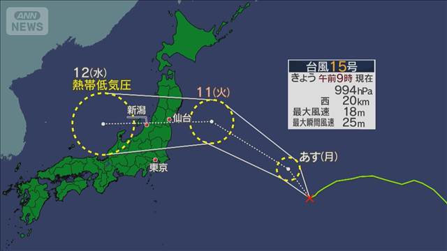 台風15号 11日ごろ上陸か　夏休みを直撃　9日午後は雷雨の恐れ