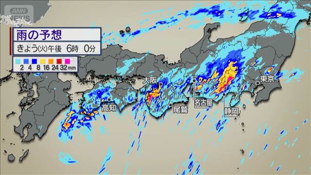 東海・四国に線状降水帯予測　前線停滞で大雨続く