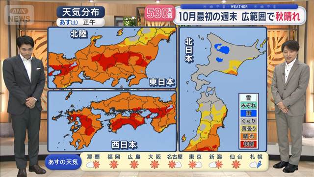 【全国の天気】10月最初の週末 広範囲で秋晴れ　台風27号 週明け小笠原諸島で荒天